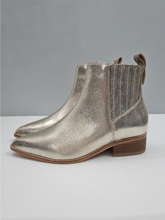 Frankie4 Shoes - Frankie4 Nina Chelsea Ankle Boot Gold Metallic Leather Pointed Toe Womens 8 NEW